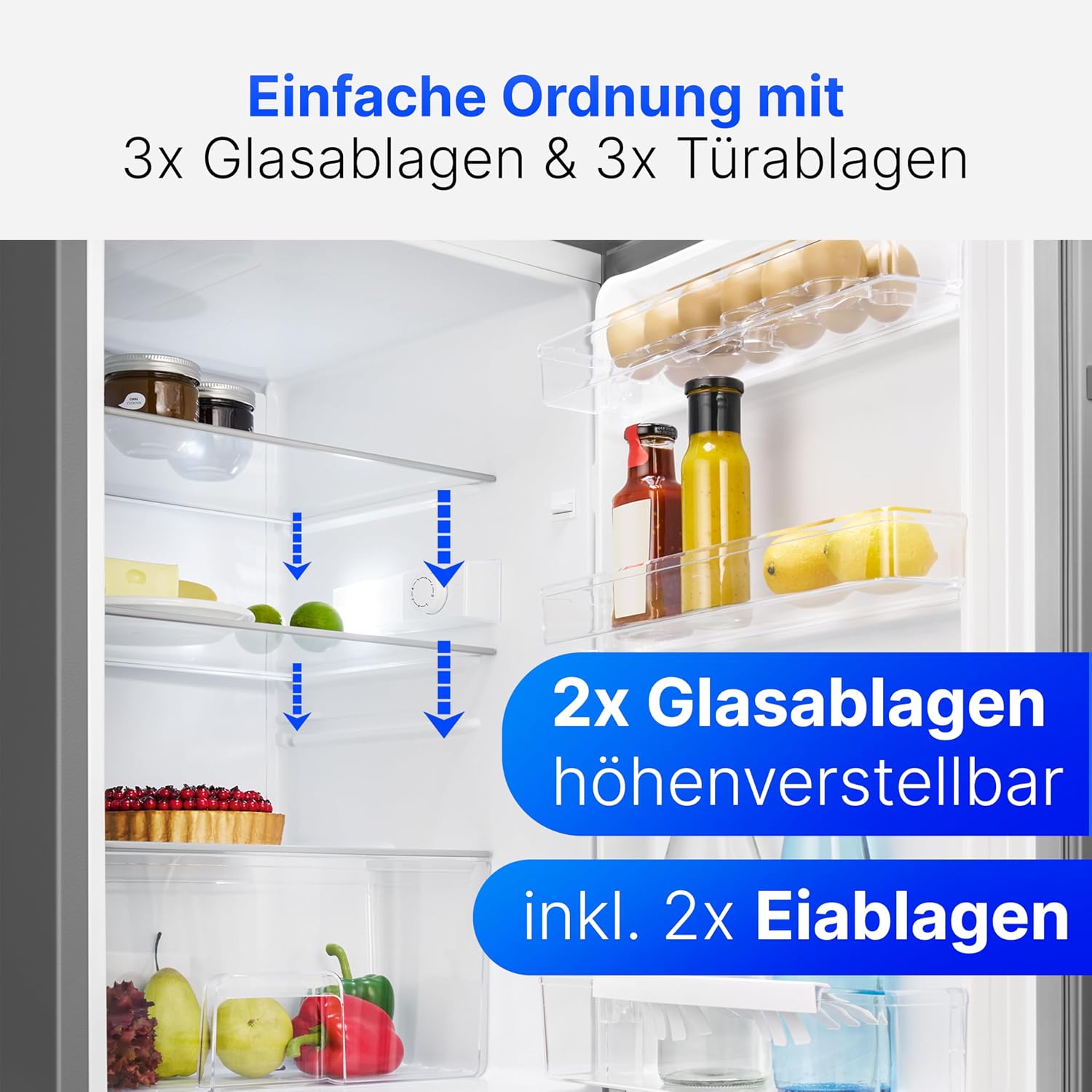 Bomann® Kühlschrank ohne Gefrierfach | Energieklasse D | 85cm | leise 39dB | 3 Ablagen | Türanschlag wechselbar | 133L | Kühlschrank klein mit Gemüsefach | Standardkühlschrank | VS 2195.1 inox