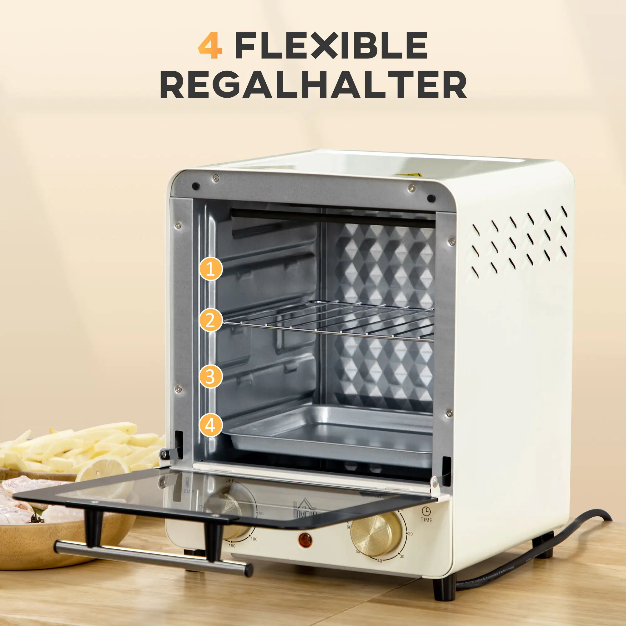 HOMCOM Mini-oven instelbare temperatuur timer kijkvenster cr��mewit
