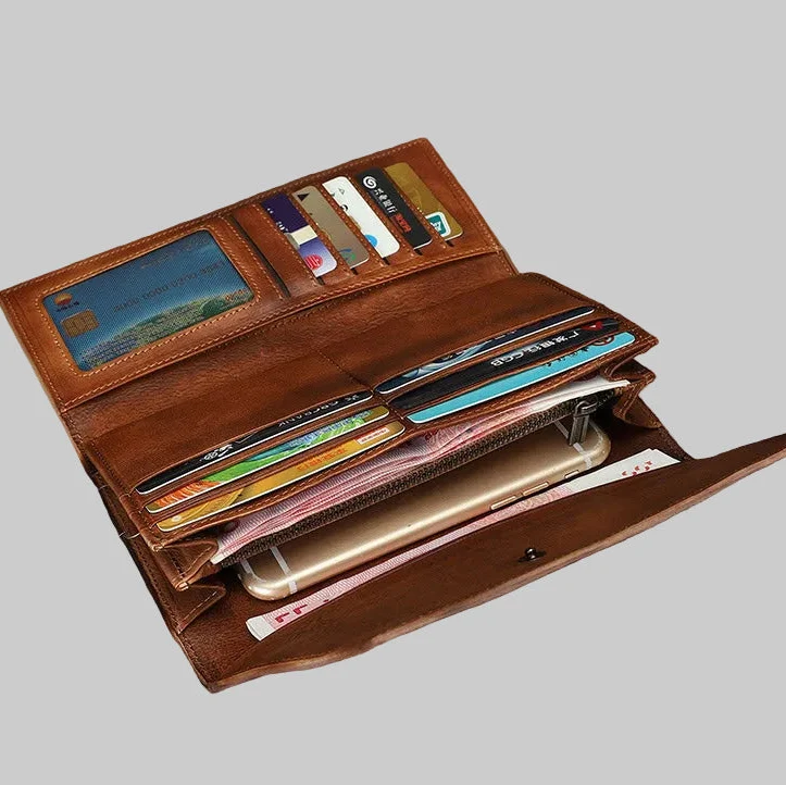 Personalized Clutch Purse Full Grain Leather Long Envelope Wallet