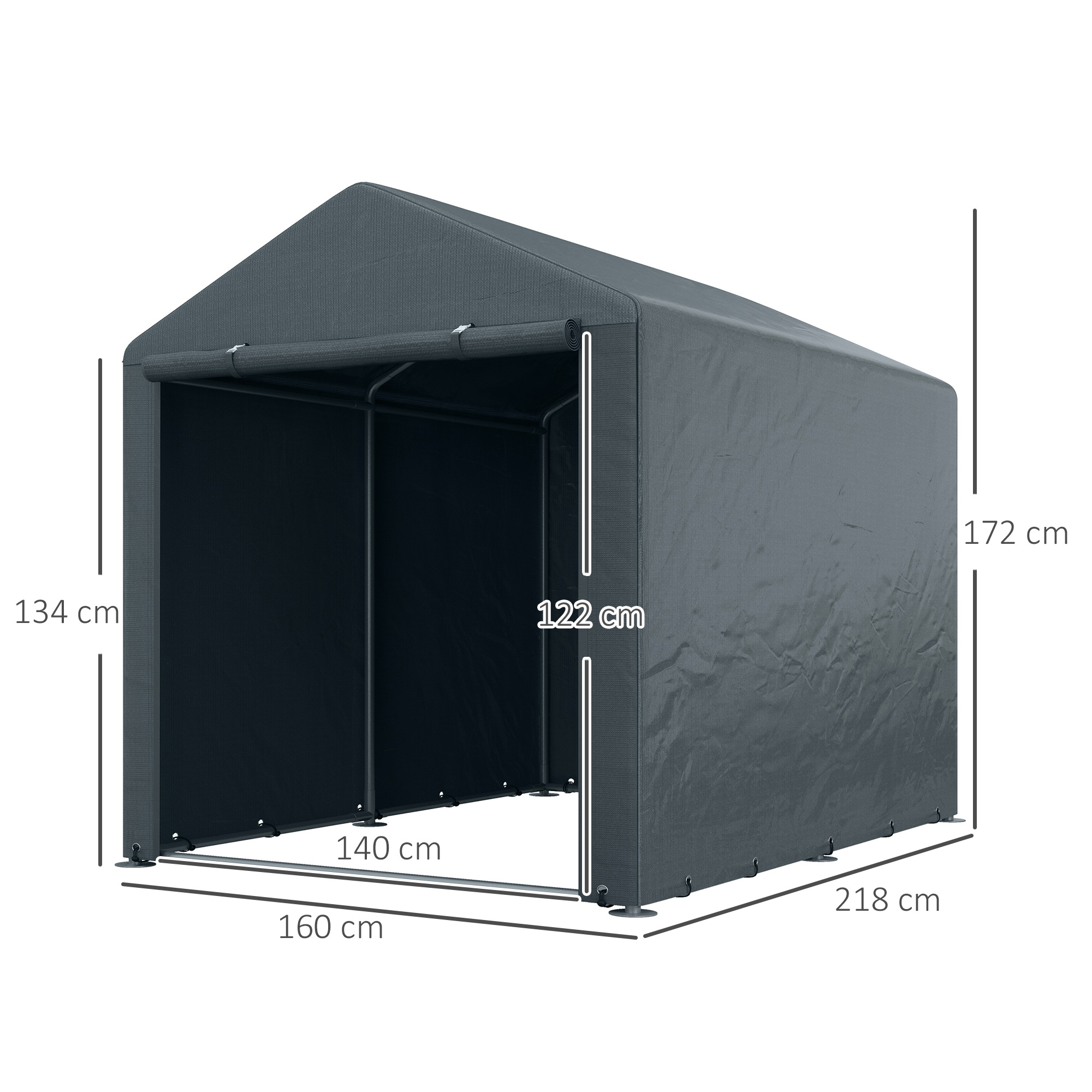 Tuinschuur, Tentgarage, Grote Deur, Roestvrij Metalen Frame, 160x218x172 cm, Donkergrijs