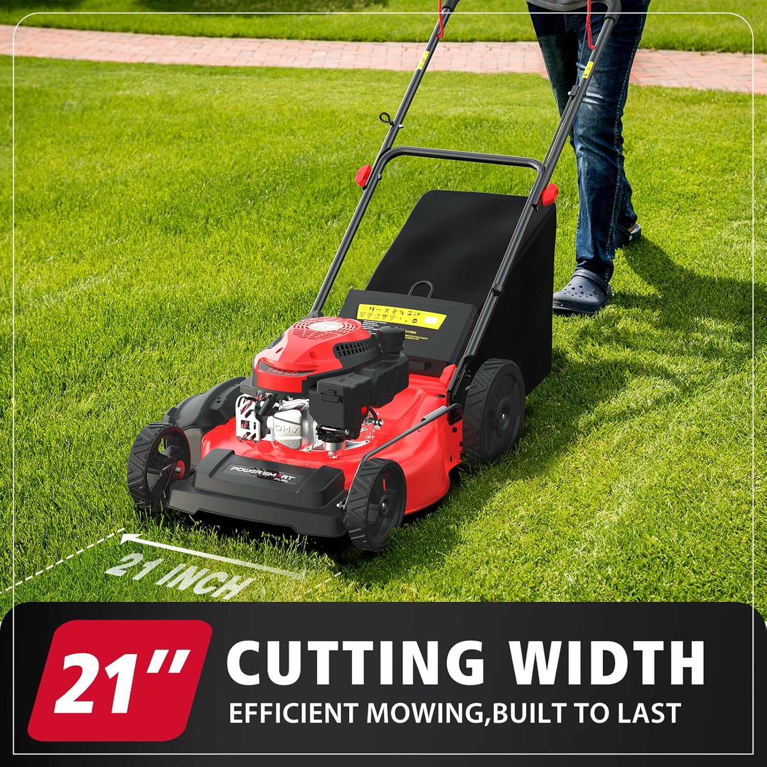 PowerSmart Gas Lawn Mower 21-Inch 144cc OHV Engine 3-in-1 Push Mower with Bagging