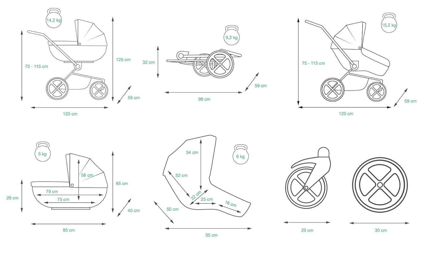BabyLux® Bambimo Kinderwagen Set 3 in 1 - White Lux - incl. Babywanne, Buggy Sportsitz, Auto-Babyschale - Autositz - Kinderwagenset - Kombikinderwagen mit Wickeltasche, Regenschutz usw.