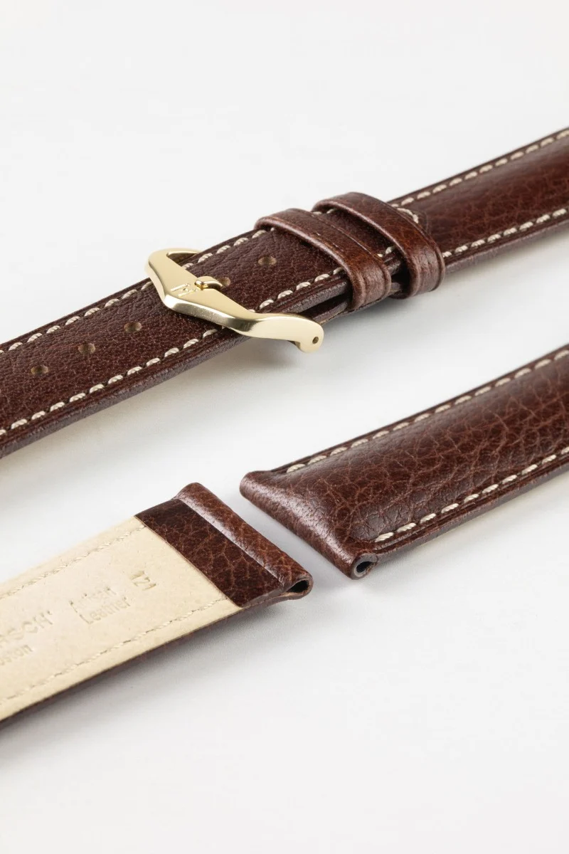 Hirsch BOSTON NQR Brown Buffalo Calfskin Leather Watch Strap