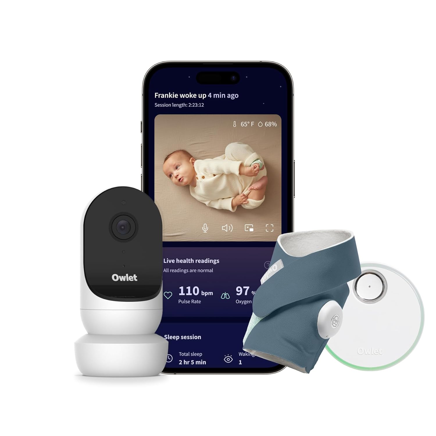 Owlet Dream Sock – Pulsoximeter, Liveübertragung von Herzfrequenz, Sauerstoffsättigung & Schlafverhalten bei Säuglingen & Babys