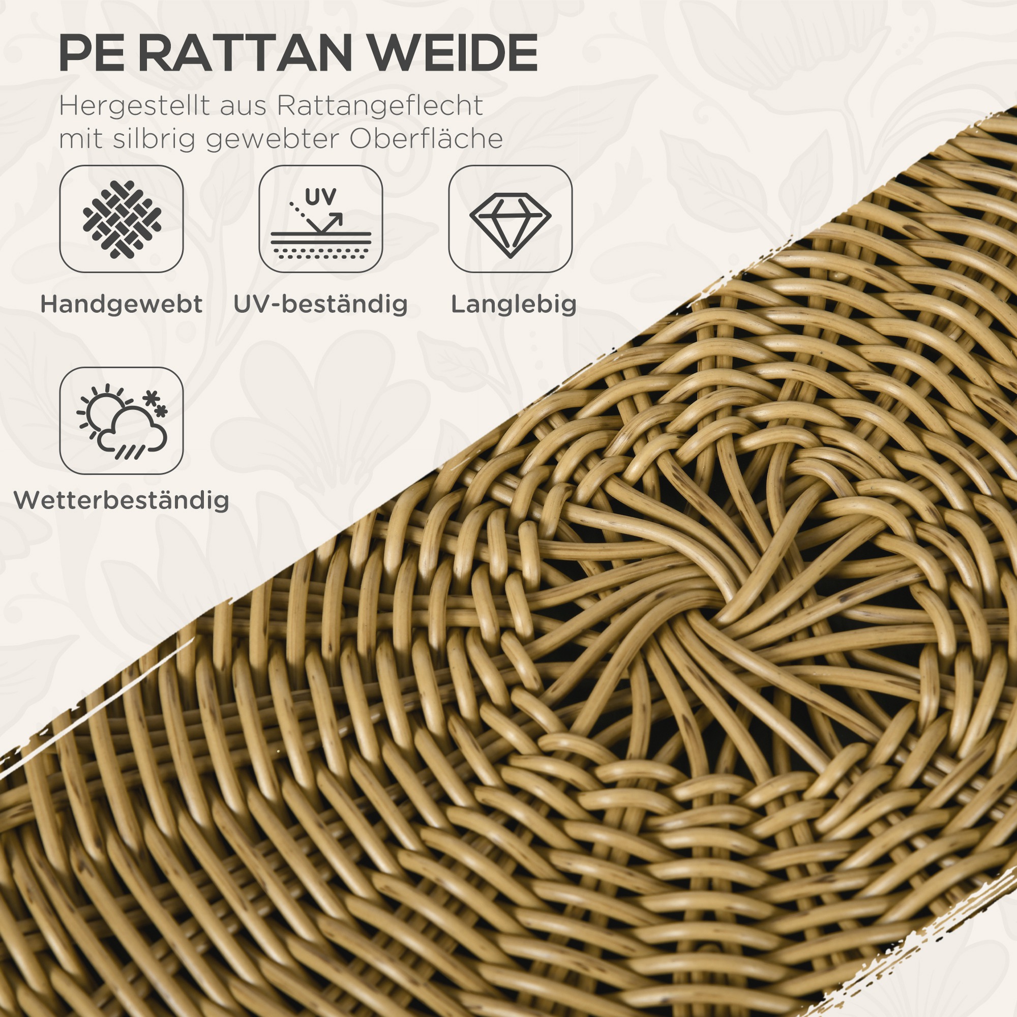 Outsunny Lounge-Set Rattan Zitgroep, Buitenmeubelset in Boho-stijl, 5-delig, 145 x 70 x 78 cm, Cr��me + Natuur + Zwart
