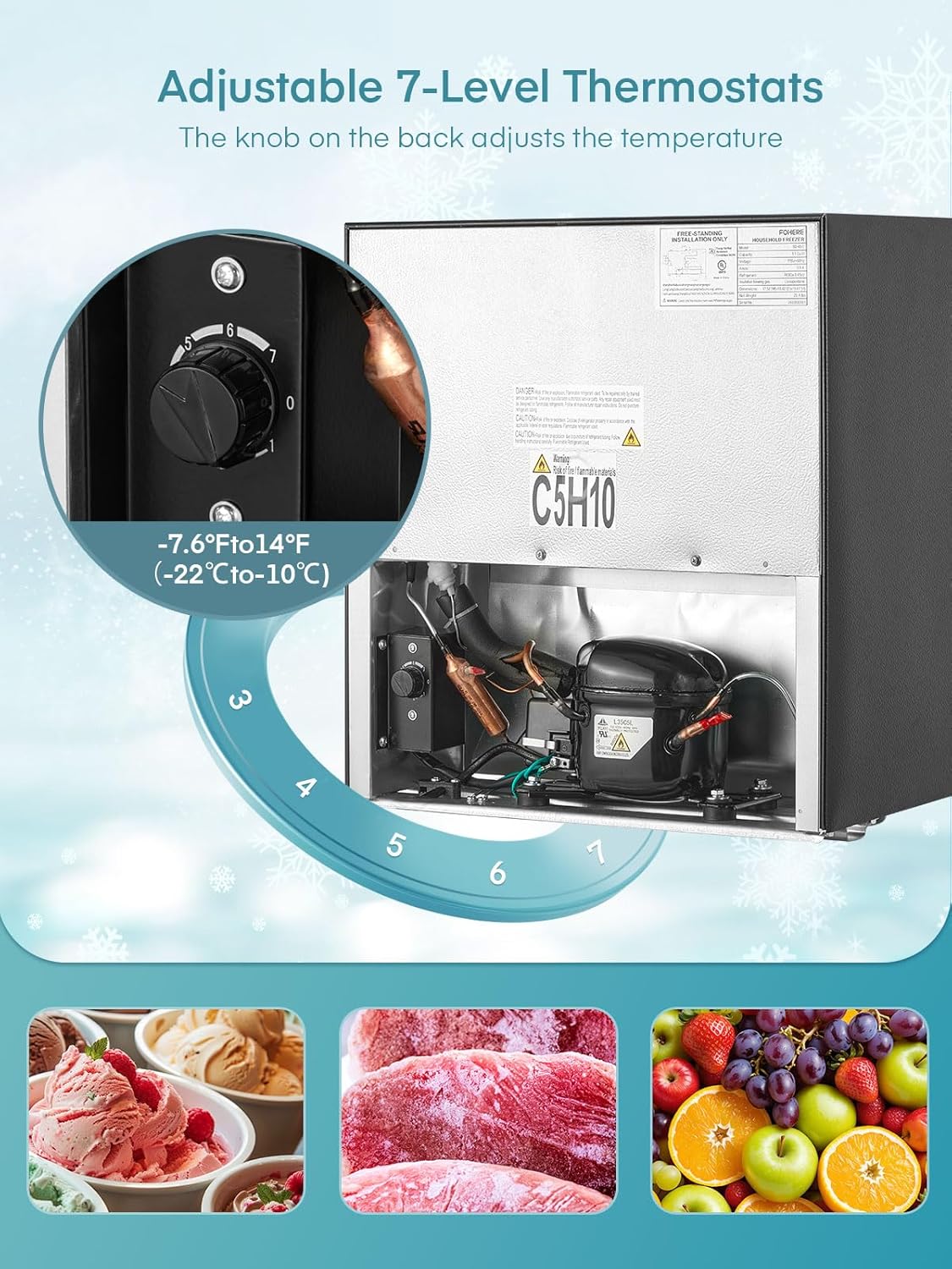 32L Mini Congelador, 4 Estrellas Congelador Vertical -22℃,Emperatura Ajustable, Puerta Reversible,Silencioso,Ahorro Energético,Congeladores Pequeños Para Habitación,Oficina,Hotel,Negro