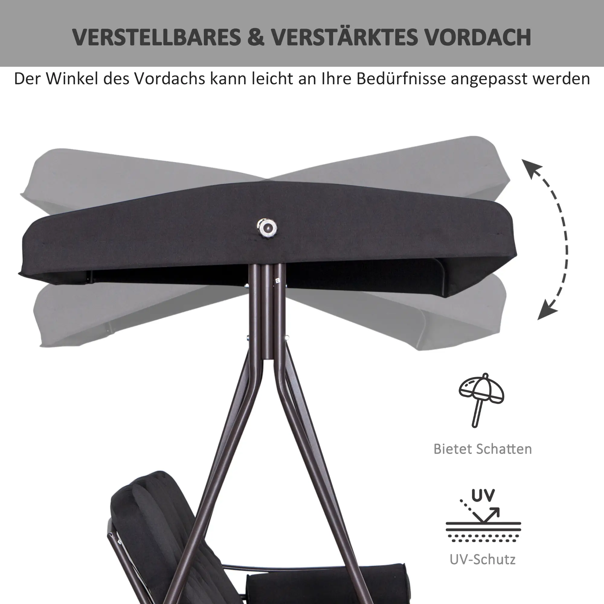 Outsunny 3-Sitzer Hollywoodschaukel mit Sonnendach & Kissen – Schwarz