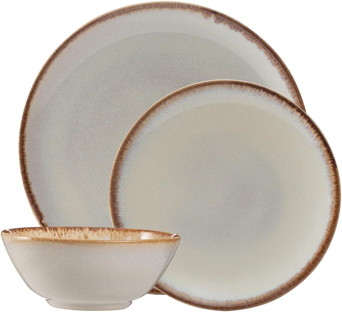 Mason Cash 12-Piece Cream Stoneware Dinner Set with Reactive Glaze