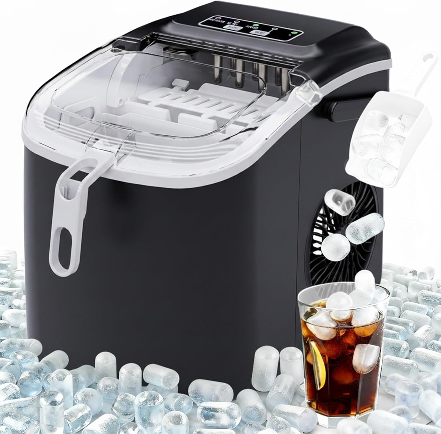 Advwin Portable Ice Maker with Handle, 9 Bullet Cubes in 6-8 Minutes, Includes Removable Basket for Home, Office, Kitchen & Camping