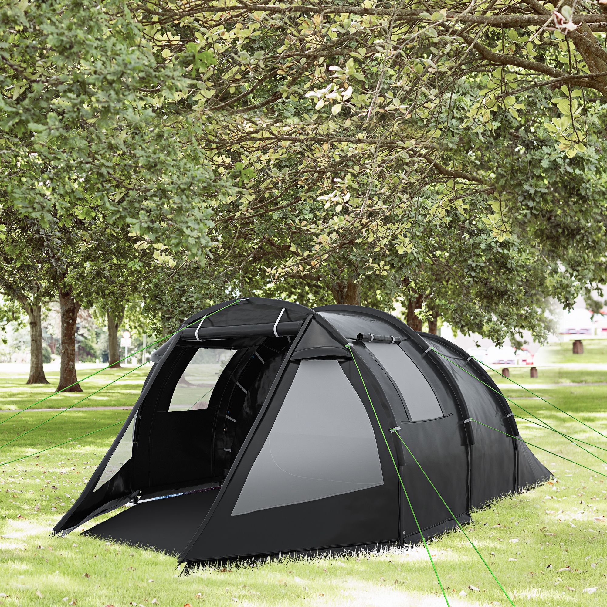 Kampeertent Trekkingtent Tent, weerbestendig, 2 kamers,  475 x 264  cm breedte x 172, Zwart