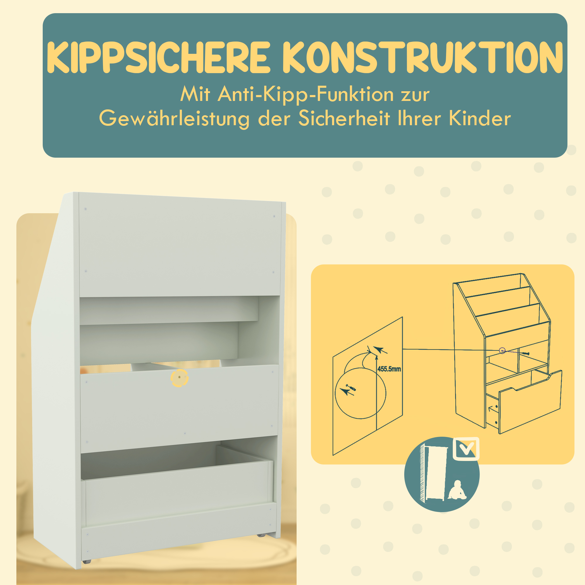 Kinderrek met Lade, Boekenrek met Vakken, 60 x 29,9 x 90 cm, Groen