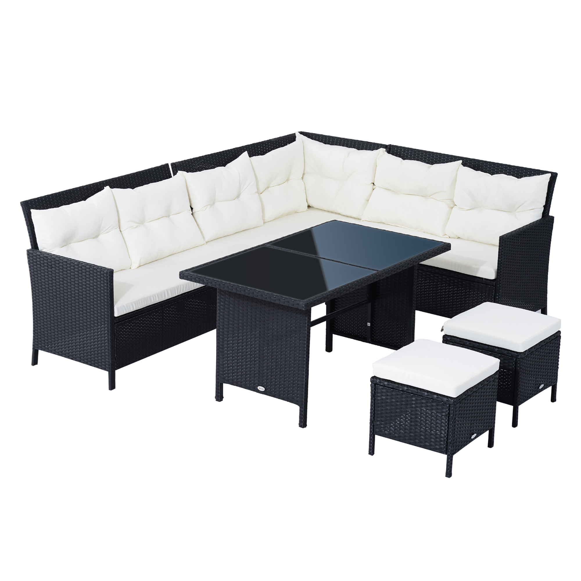 Outsunny 18-delige poly-rotan zitgroep bankstel tuinset fauteuil krukkenset