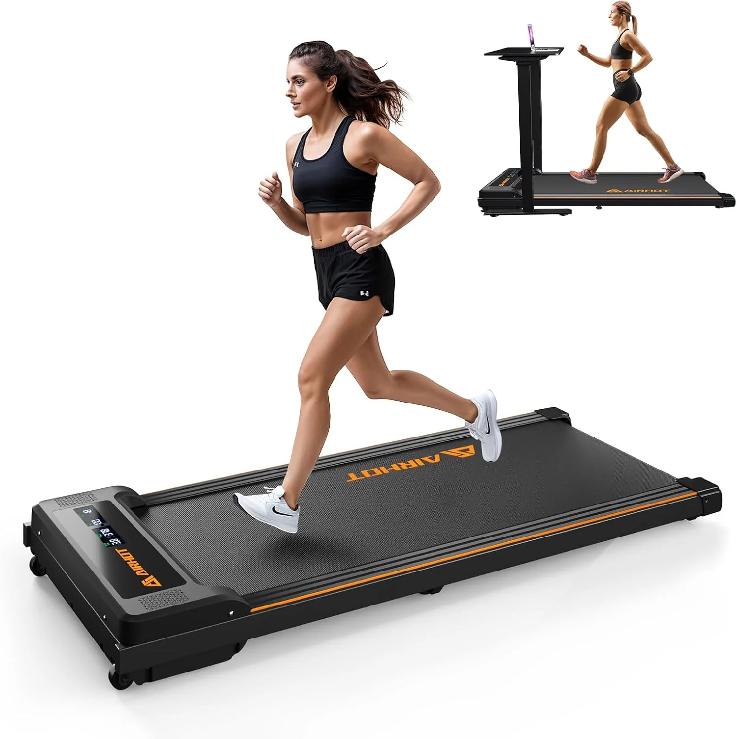 Loopband voor thuis-AIRHOT, 2,5 pk Walking Pad, loopband onder bureau met afstandsbediening en LED-display, maximale snelheid van 6 km/u OF 12 km/u. Compacte loopband voor thuis of op kantoor