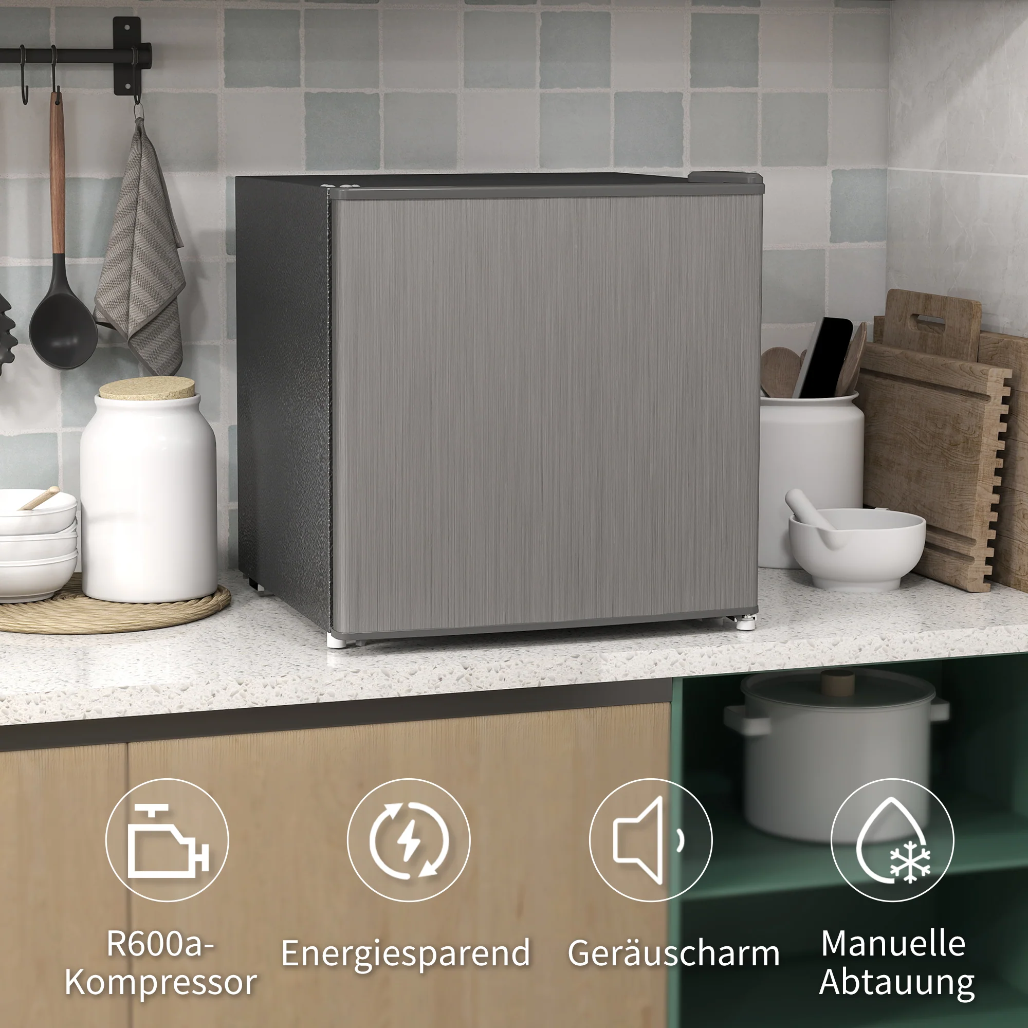 HOMCOM Mini-Vriezer 35 L, Electrische Vriesbox, Vrijstaand 161W, Mini Diepvrieskist 47 x 44,2 x 48,8 cm, Grijs