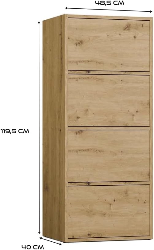 CDF Kommode Schrank Hochschrank mit 4 Türen und Einlegeböden - für Wohnzimmer Schlafzimmer Flur Büro – Grifflose Fronten – Modernes Design und langlebige Ausführung – Eiche Artisan Alma