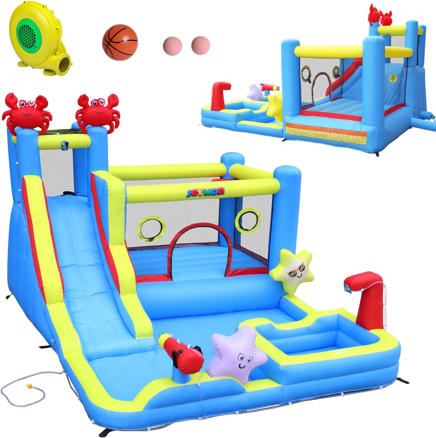 Bonnlo hüpfburg Indoor/Outdoor, hüpfburg mit Gebläse und Troken-/Wasserrutsche, Spielhaus Outdoor für Kinder ab 3 Jahre (Blau-XXL)