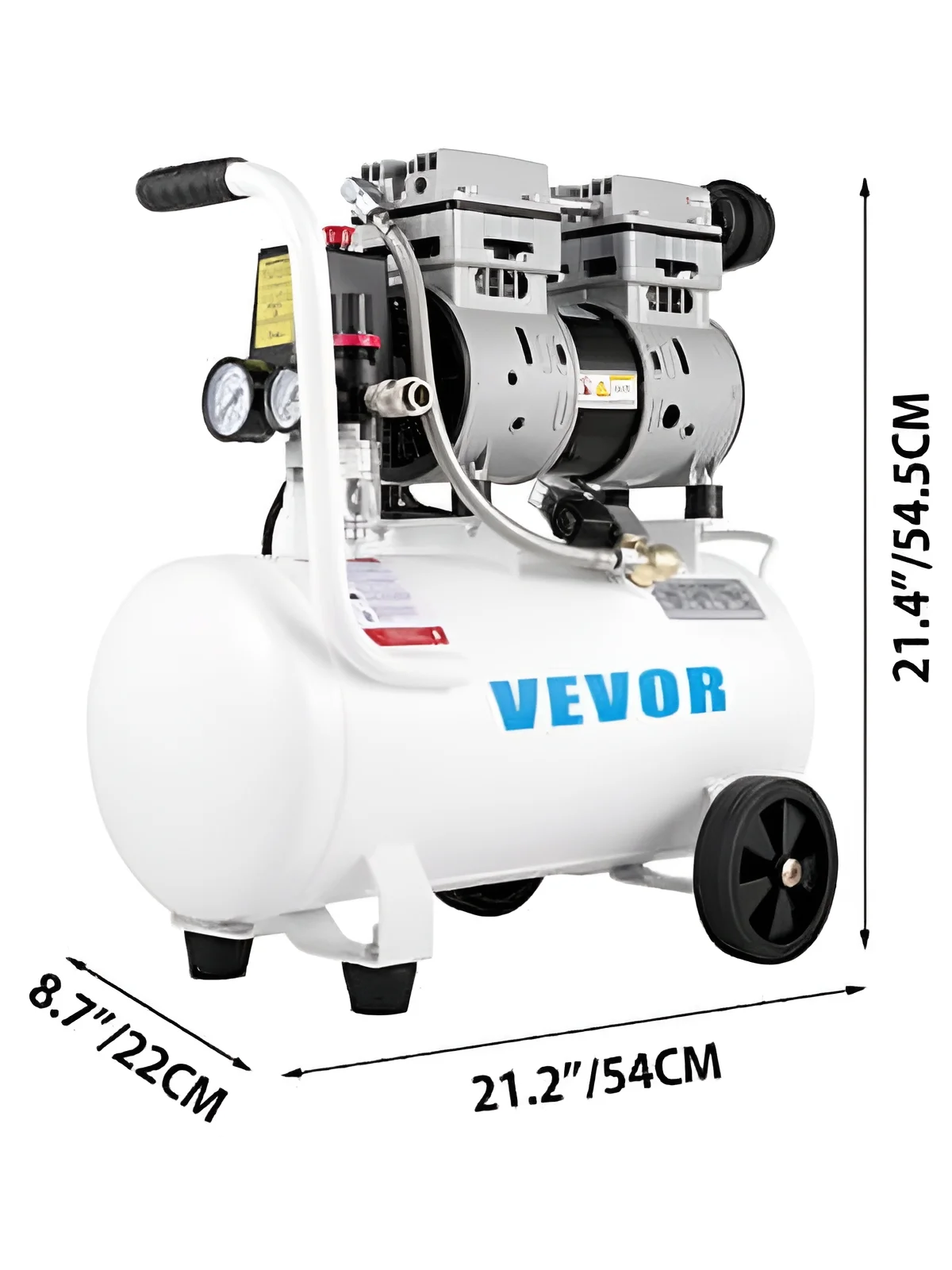 BENTISM 25L Luchtcompressor, draagbare 1 PK olievrije luchtcompressor met 750W stalen tank, 115 PSI platte zuigercompressor, ultra-stille compressor voor thuisreparaties en banden oppompen