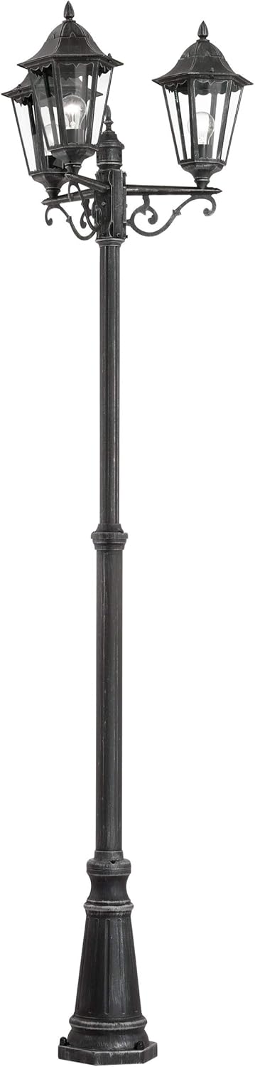 EGLO Außen-Stehlampe Navedo, 3 flammige Außenleuchte, Stehleuchte aus Aluguss und Glas, Farbe: Schwarz, silber-patina, Fassung: E27, H: 220 cm, IP44