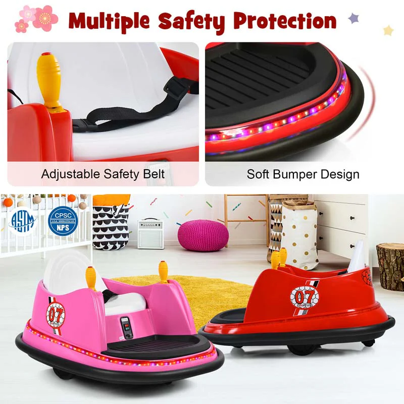 12V Toddler Bumping Car, Battery Powered Baby Ride on Bumper Car with Dual Joysticks, Flashing LED Light & 360 Degree Spin