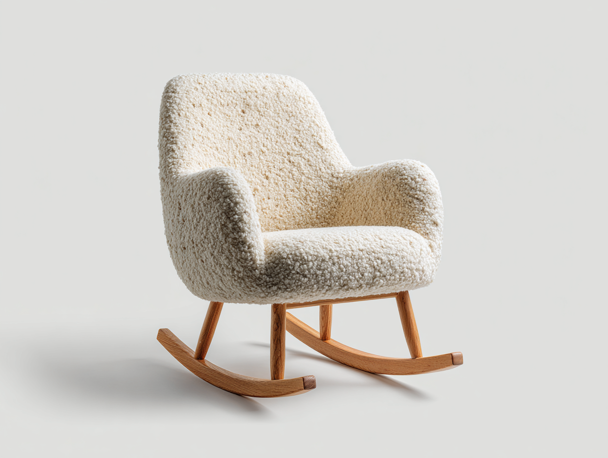 Schaukelstuhl Bouclé Stoff Holz 80x90x95 cm - Cremeweiß - modernes Design - für Wohnzimmer