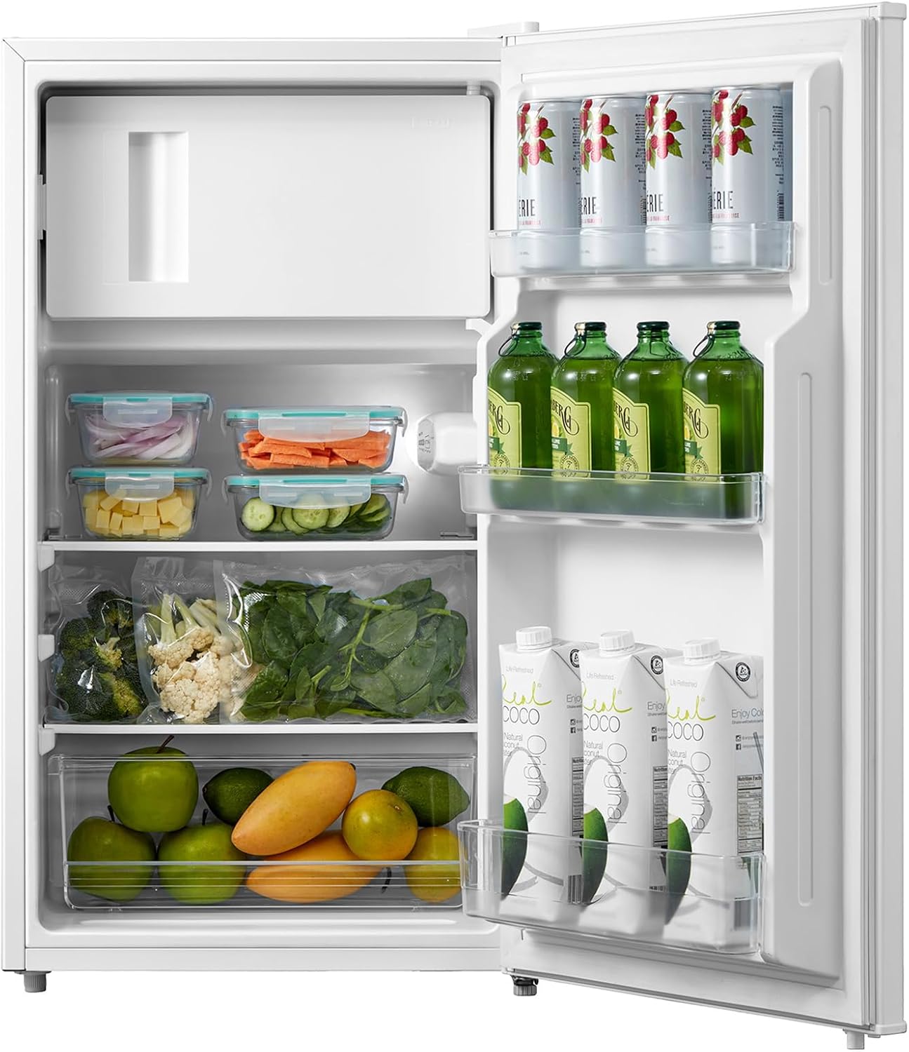Comfee RCD80WH3(E) Kühlschrank mit Gefrierfach, 80L Kleiner Kühlschrank, Obst- und Gemüsefach, 84.5 cm Höhe, 47.5 cm Breite, 110 kWh pro Jahr, Einstellbare Temperaturregelung, verstellbare Füße, weiß
