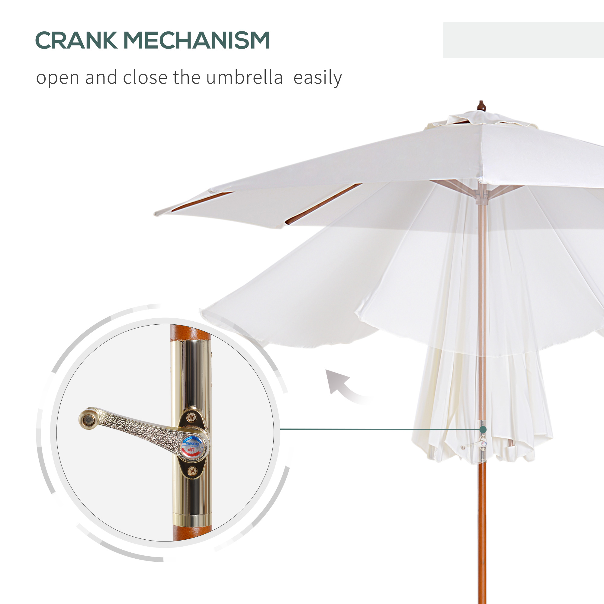 Zonnescherm tuinscherm houten parasol parasol met zwengel balkonparasol populierenhout �� 2,7 m
