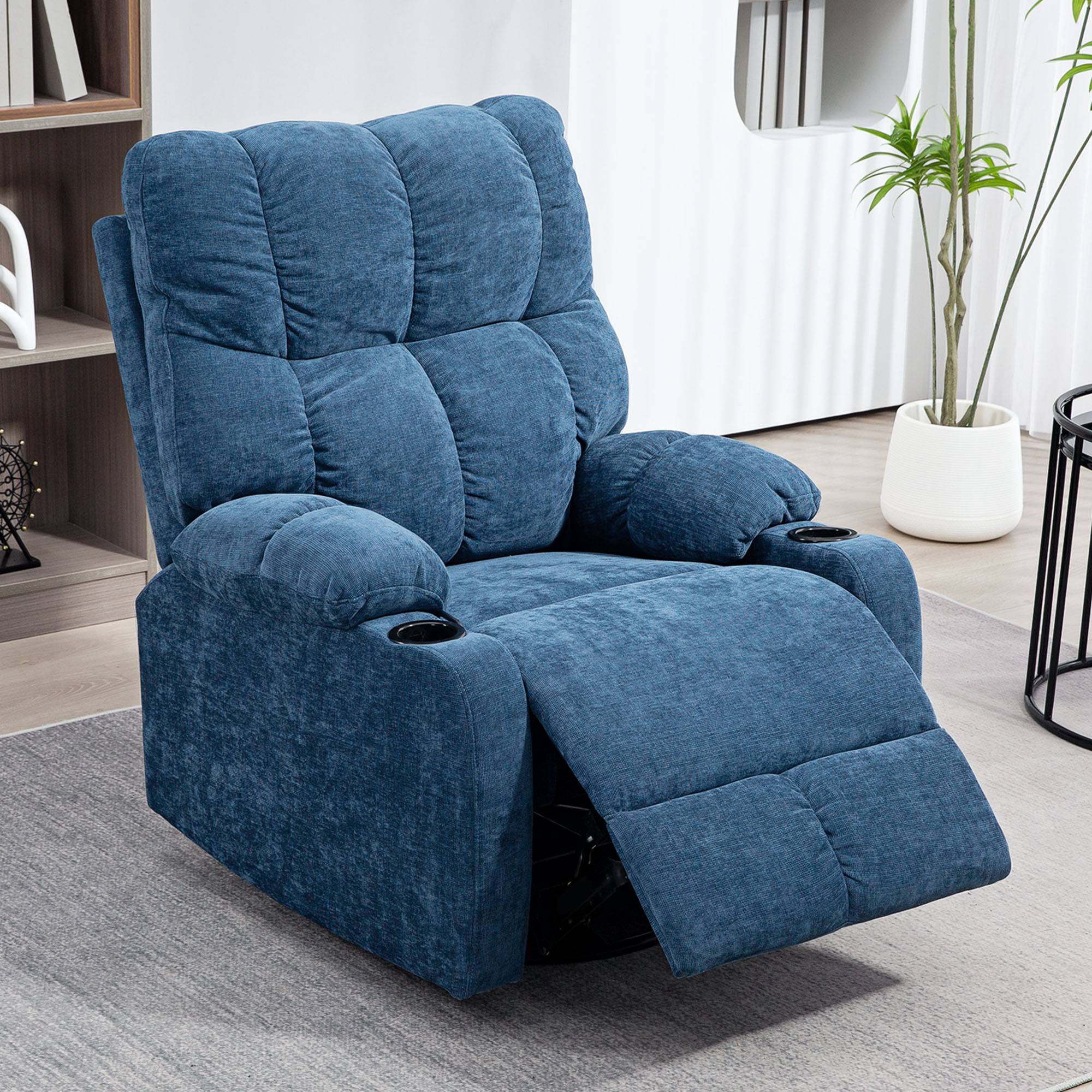 Relaxstoel met Voetensteun, Ligstoel, Draaibaar, tot 150 kg, Stalen Frame, 88x96x108cm, Donkerblauw