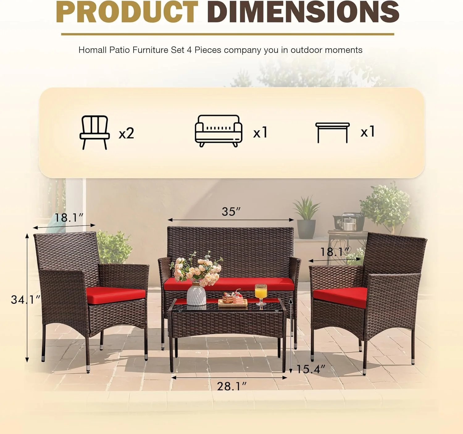 Homall 4 Pieces Outdoor Patio Furniture Sets Rattan Chair Wicker Set. Outdoor Indoor Use Backyard Porch Garden Poolside Balcony Furniture Sets (Grey)