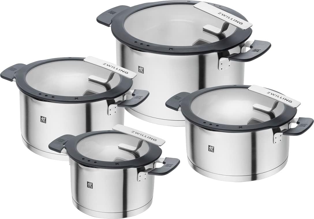 ZWILLING Simplify Kochtopf-Set 4-teilig, Mit Ausgießfunktion, Stay-Cool-Griffe, Induktionsgeeignet, Edelstahl, Silber