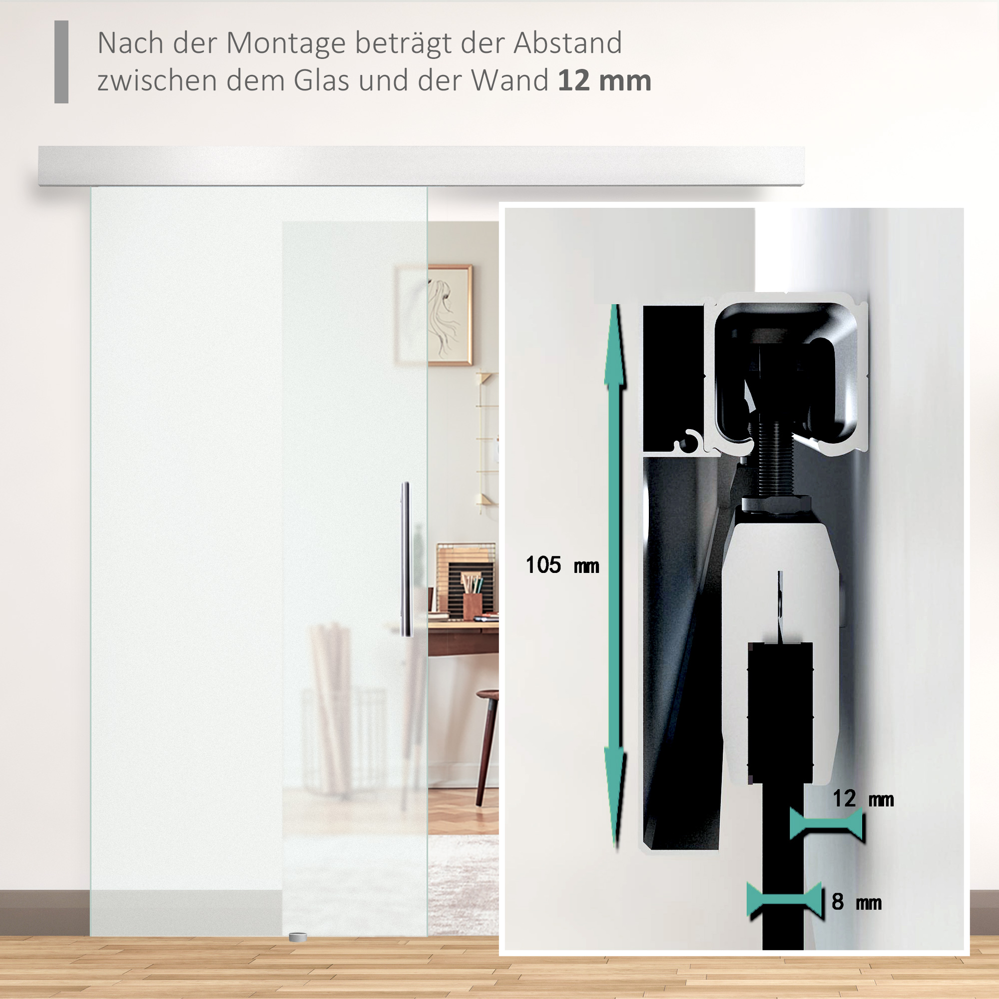 glazen schuifdeur schuifdeur kamerdeur met handgreep aan ����n zijde gesatineerd 2050 x 1025 mm