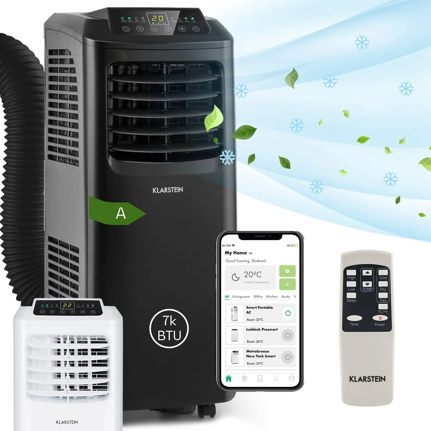 Klarstein Airconditioner, 4-in-1 Airconditioningsysteem, Luchtontvochtiger, Ventilator & Nachtmodus, Mobiele airconditioner met afvoerslang, App-bediening, Airconditioner voor ruimtes tot 44 m2, 9000 BTU, Wit