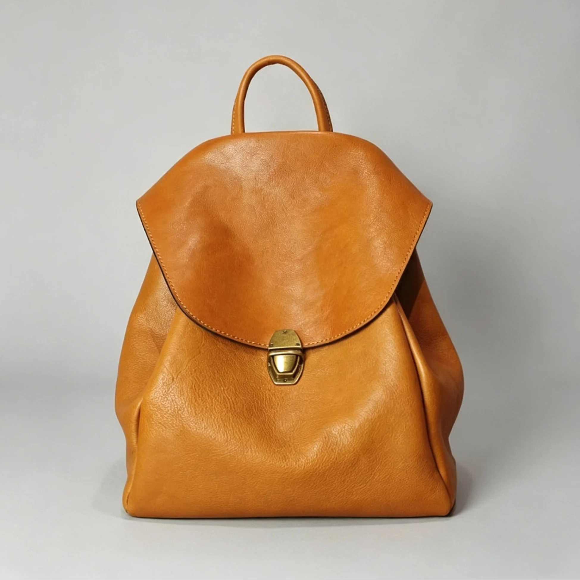 Simple Yellow Classic Vintage Leather Backpack