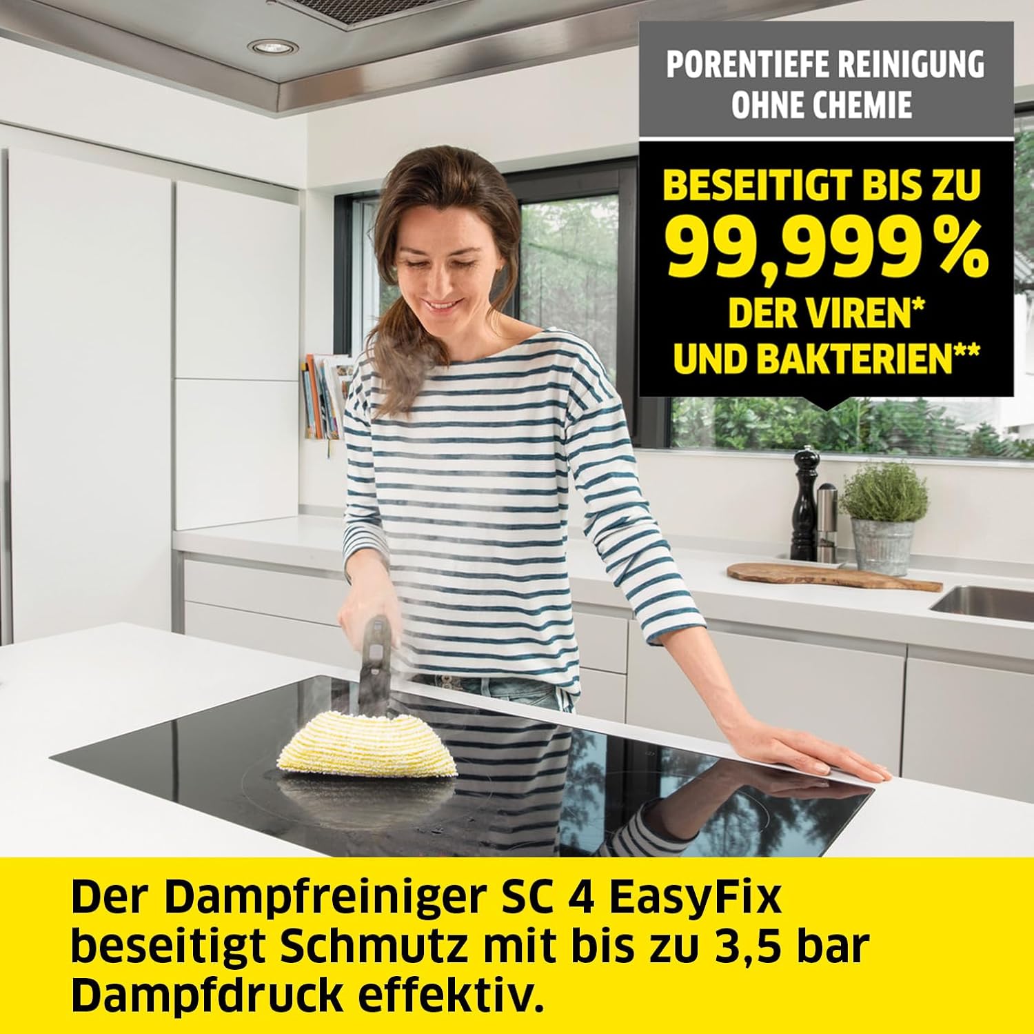 Krcher Dampfreiniger SC 5 EasyFix Iron Plug mit Heiwasser-Zuschaltung, Dampfdruck: 4,2 bar, Aufheizzeit: 3 min., Flche: ca. 150 m, Tank: 0,5 l + 1,5 l, Bodenreinigungsset EasyFix und Düsen