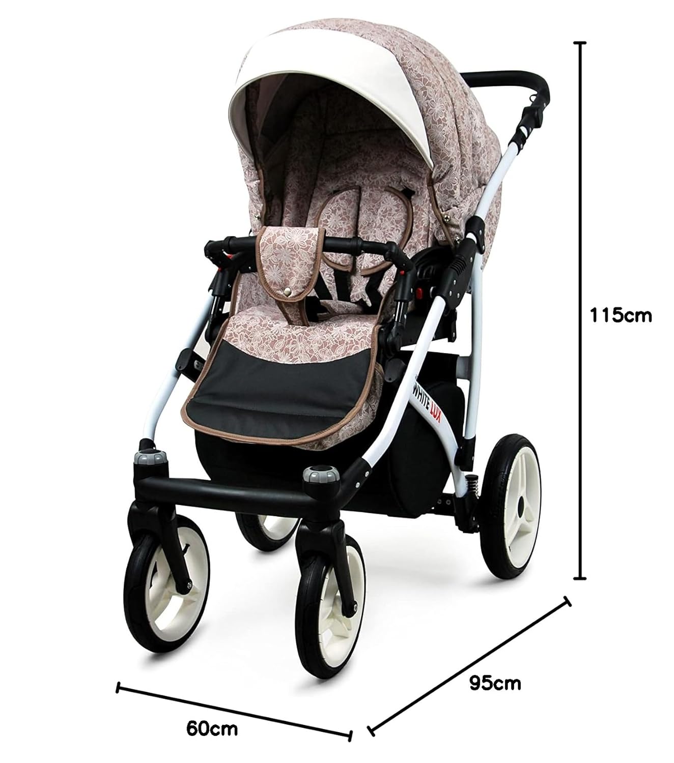 BabyLux® Bambimo Kinderwagen Set 3 in 1 - White Lux - incl. Babywanne, Buggy Sportsitz, Auto-Babyschale - Autositz - Kinderwagenset - Kombikinderwagen mit Wickeltasche, Regenschutz usw.