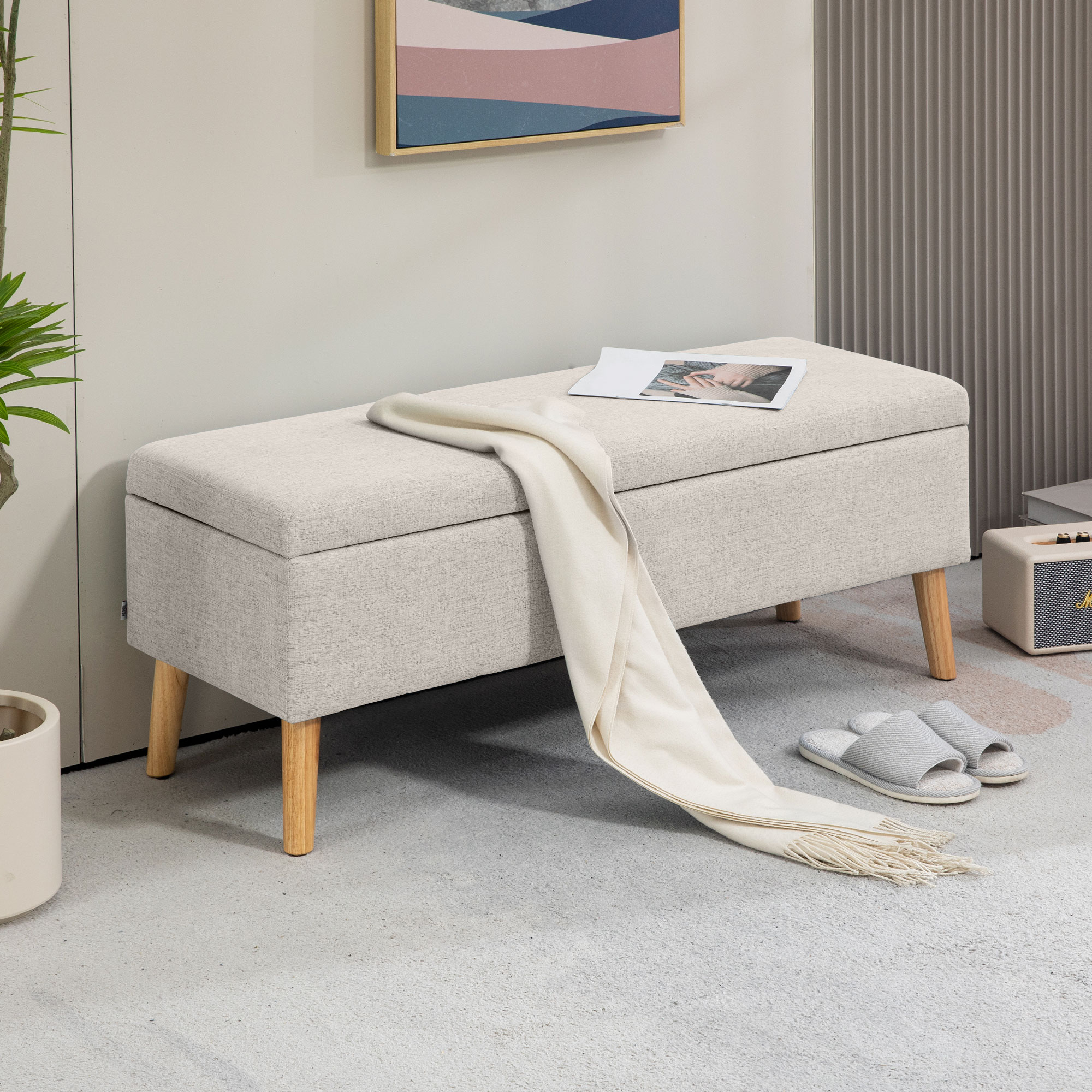 Opbergbank met Stauraum, tot 120 kg, Linnenlook, 110x39x45cm, Beige