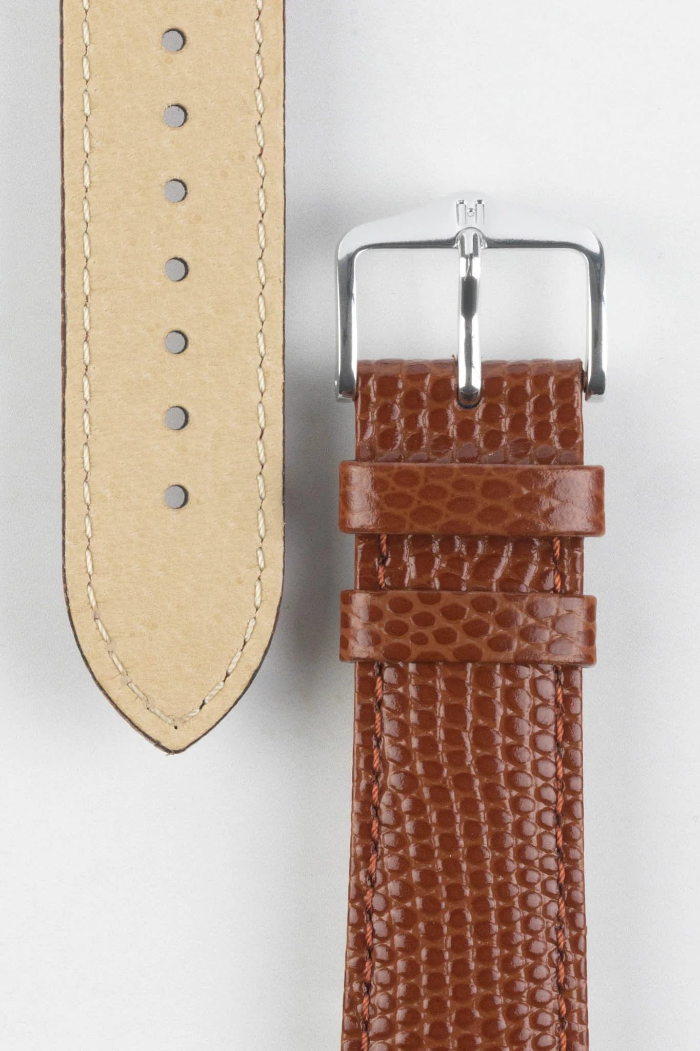 Hirsch RAINBOW Lizard Embossed Leather Watch Strap in GOLD BROWN