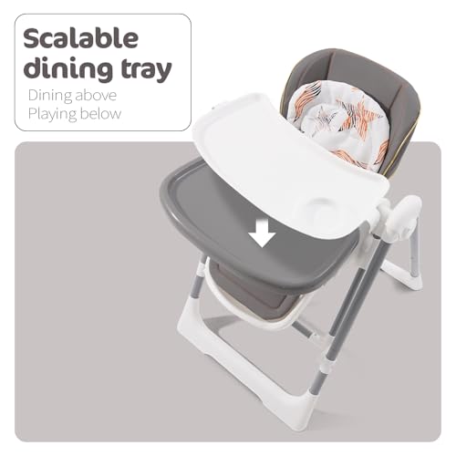 Seggiolone pieghevole 3 in 1 con imbracatura, con 4 ruote bloccabili, 5 posizioni reclinabili, sedia regolabile per neonati e bambini da 6 mesi a 3 anni : Prima infanzia