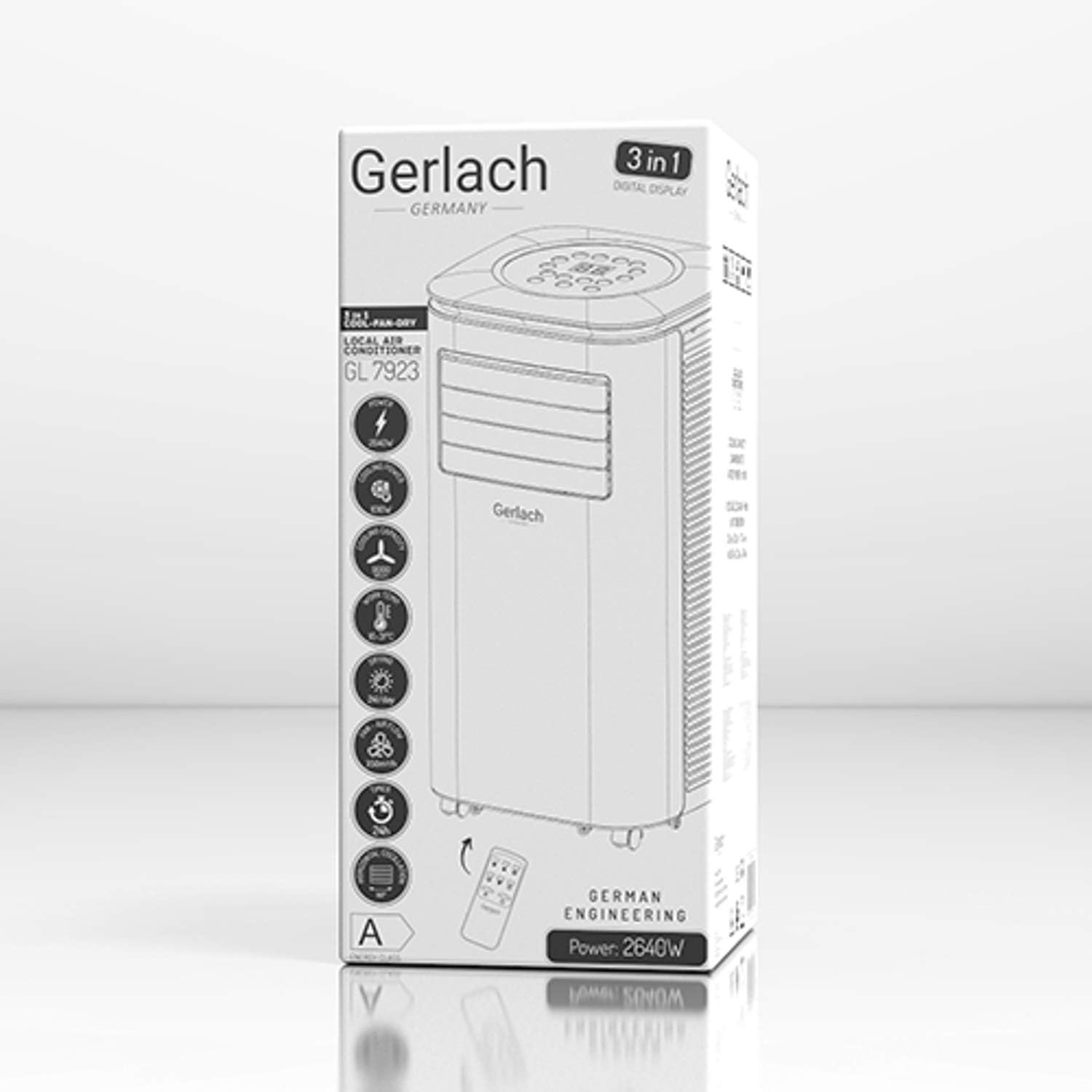 Gerlach GL 7923 Klimatisator, 9000 BTU, 3 in 1 Klimagerät, Gebläse, Klimaanlage, Lufttrockner, Luftkühler, LED-Anzeige, Kühlfläche bis zu 25 m²