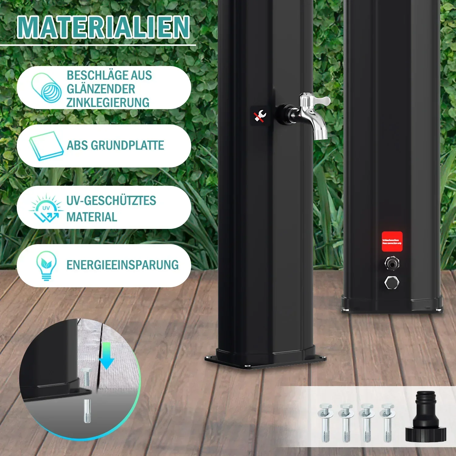 Sonnewelt 60L Solardusche Gartendusche Inkl. Schutzhaube und Handbrause