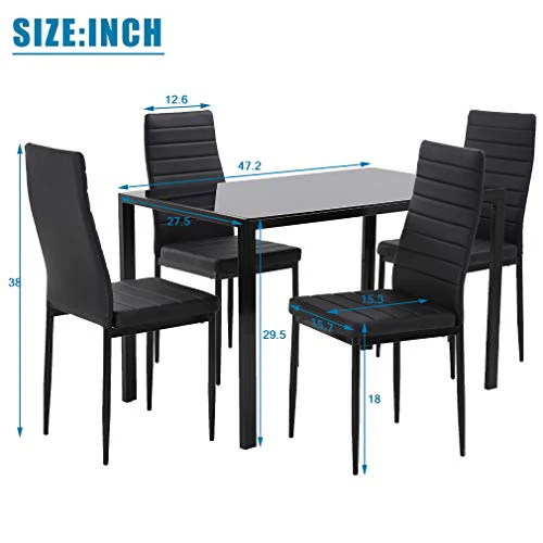 FDW Dining Table Set Glass Dining Room Table Set for Small Spaces Kitchen Table and Chairs for 4
