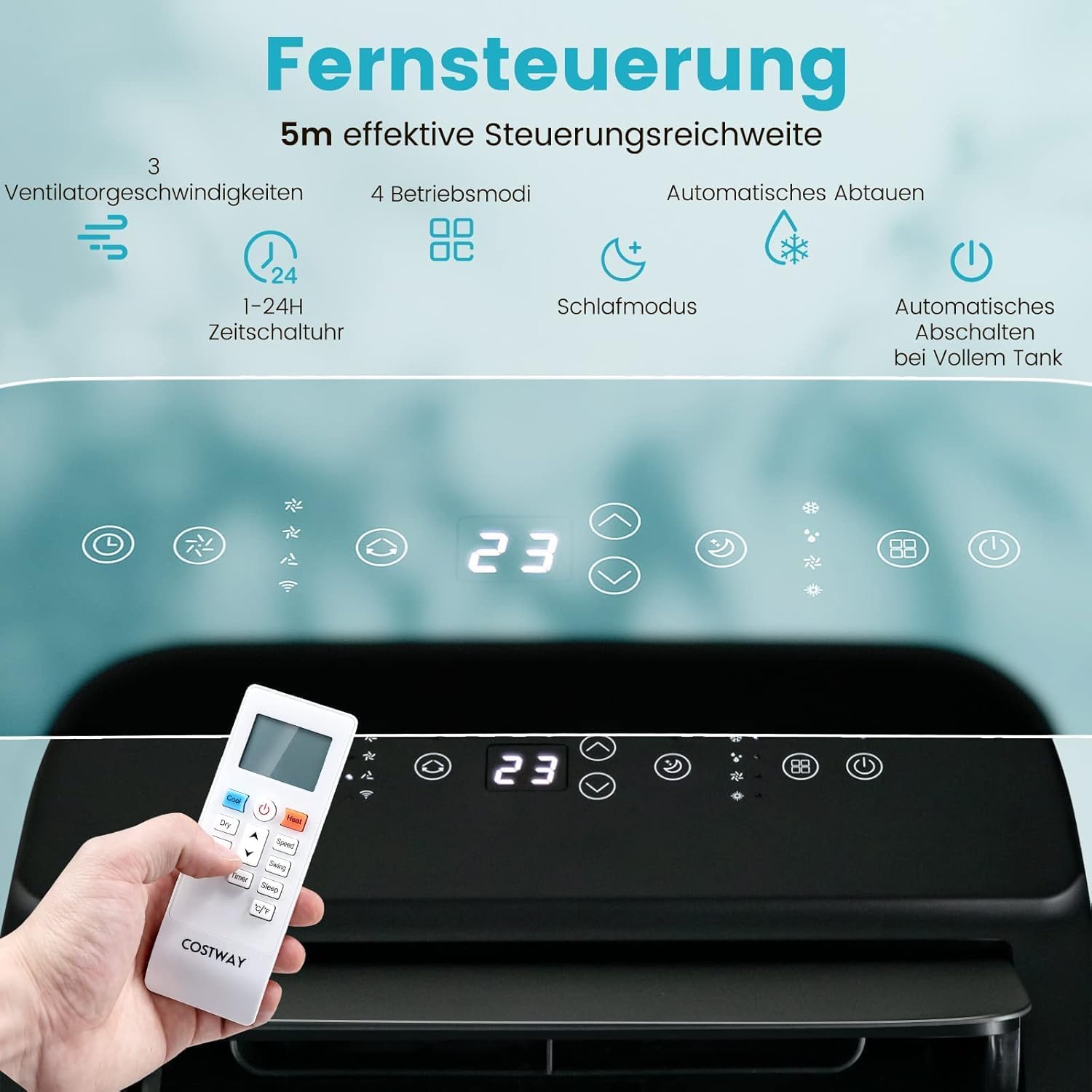 FANTASK 5 in 1 mobile Klimaanlage mit APP/Fern Kontrolle14000BTU, 45 m² Klimagerät Heizlüfter Ventilator Entfeuchter mit Abluftschlauch für 135 m³