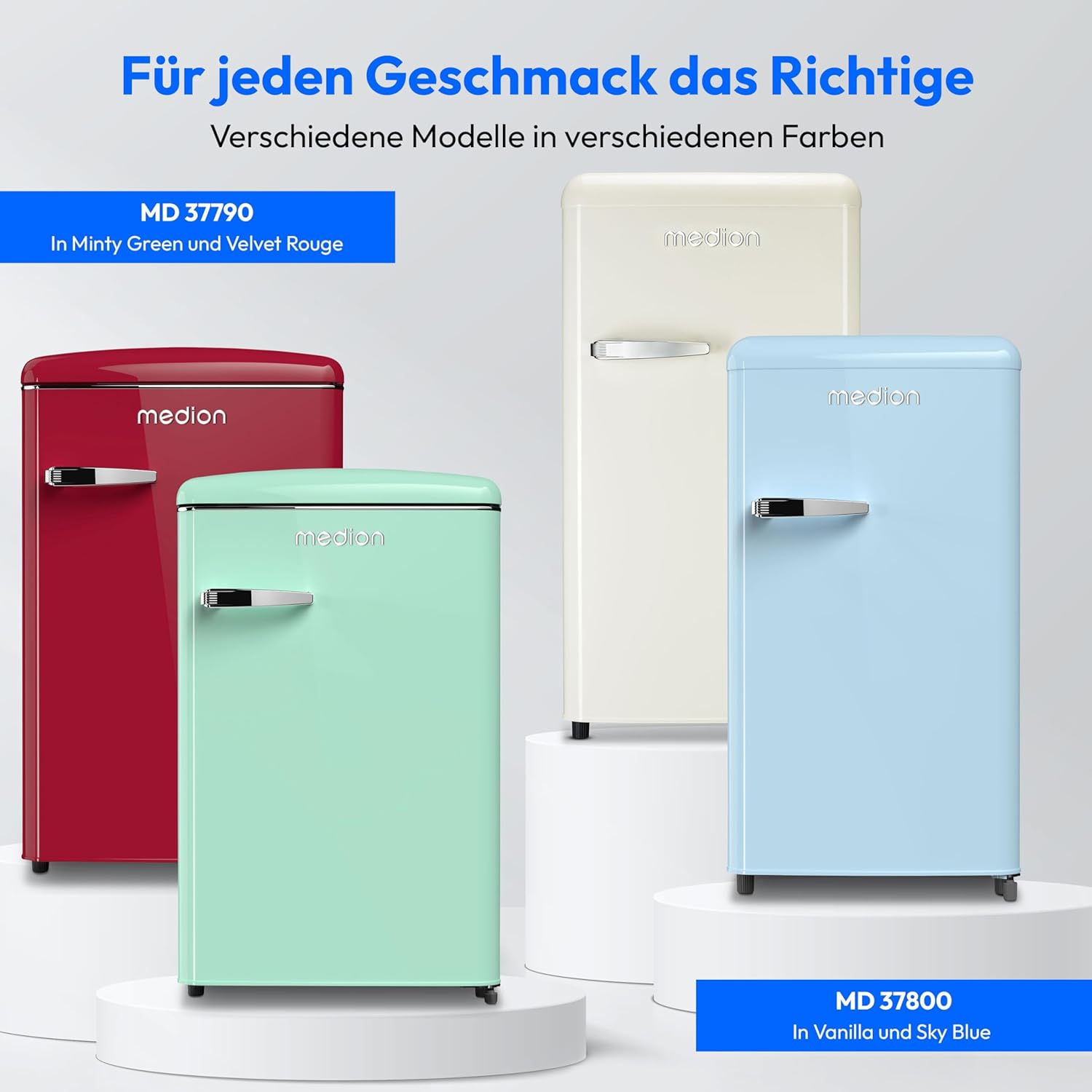 MEDION Retro Kühl-Gefrierkombination (95L Kühlschrank, 13L 4 Sterne Gefrierfach, 108 Liter Nutzinhalt, LED Innenbeleuchtung, Stufenlose Temperaturregelung, MD 37790) grün