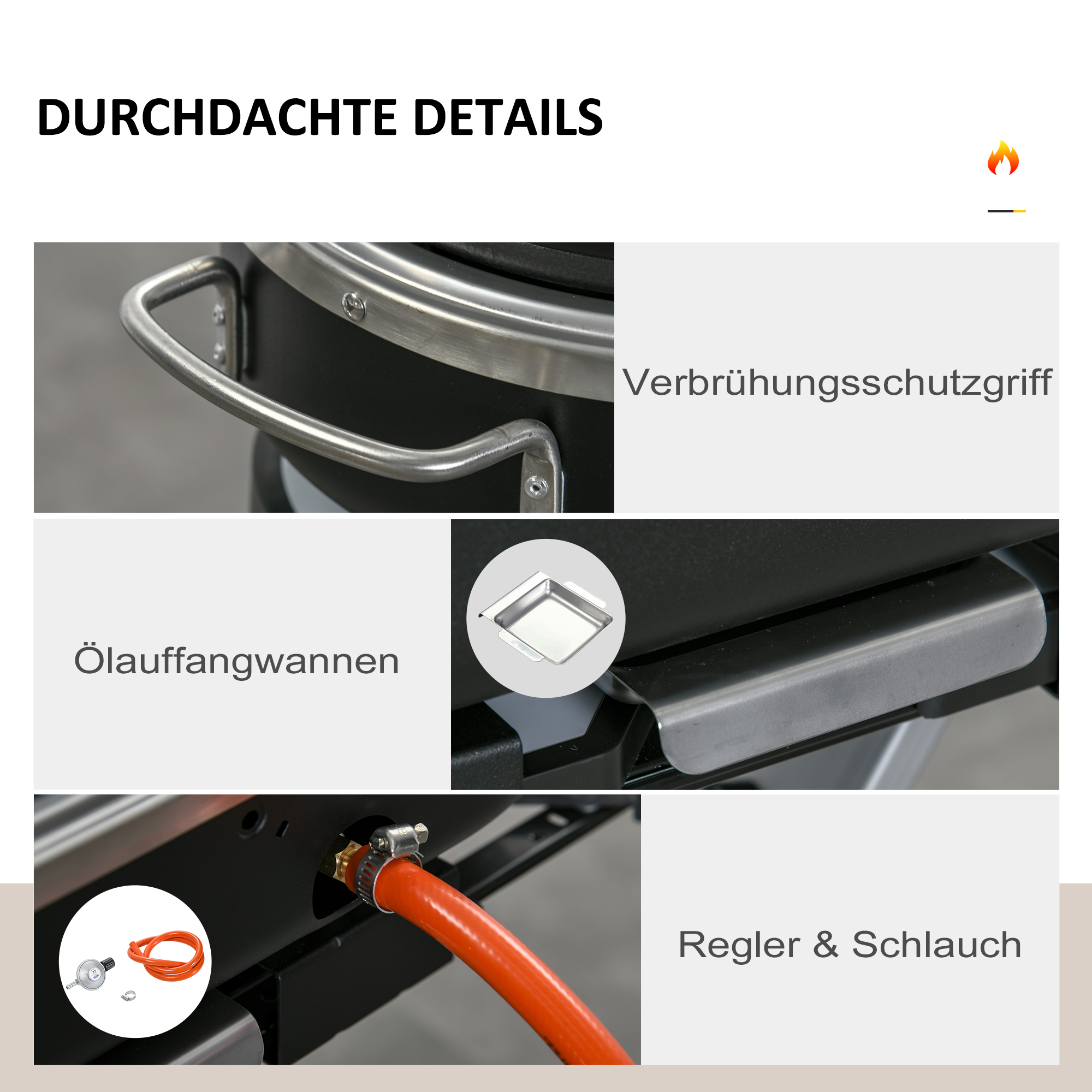 Outsunny Grillkar, inklapbaar, opbergrek, vetopvangbak, roestvrij, aluminium, 100 x 41,6 x 82,5 cm, zwart/zilver