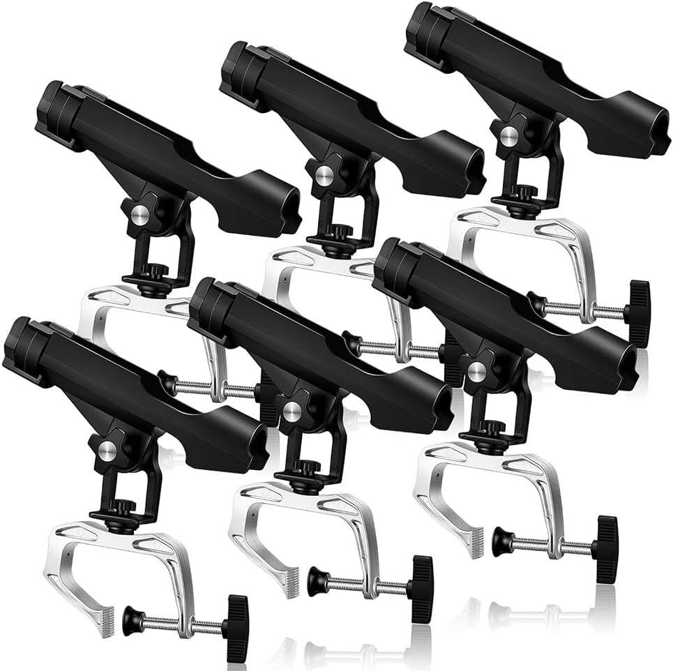 6er-Pack Angelrutenhalter für Angelboote, 360 Grad Verstellbar, Angelrutenständer mit Klemmöffnung, Angelrutenhalterung für Angelboote, Langlebig