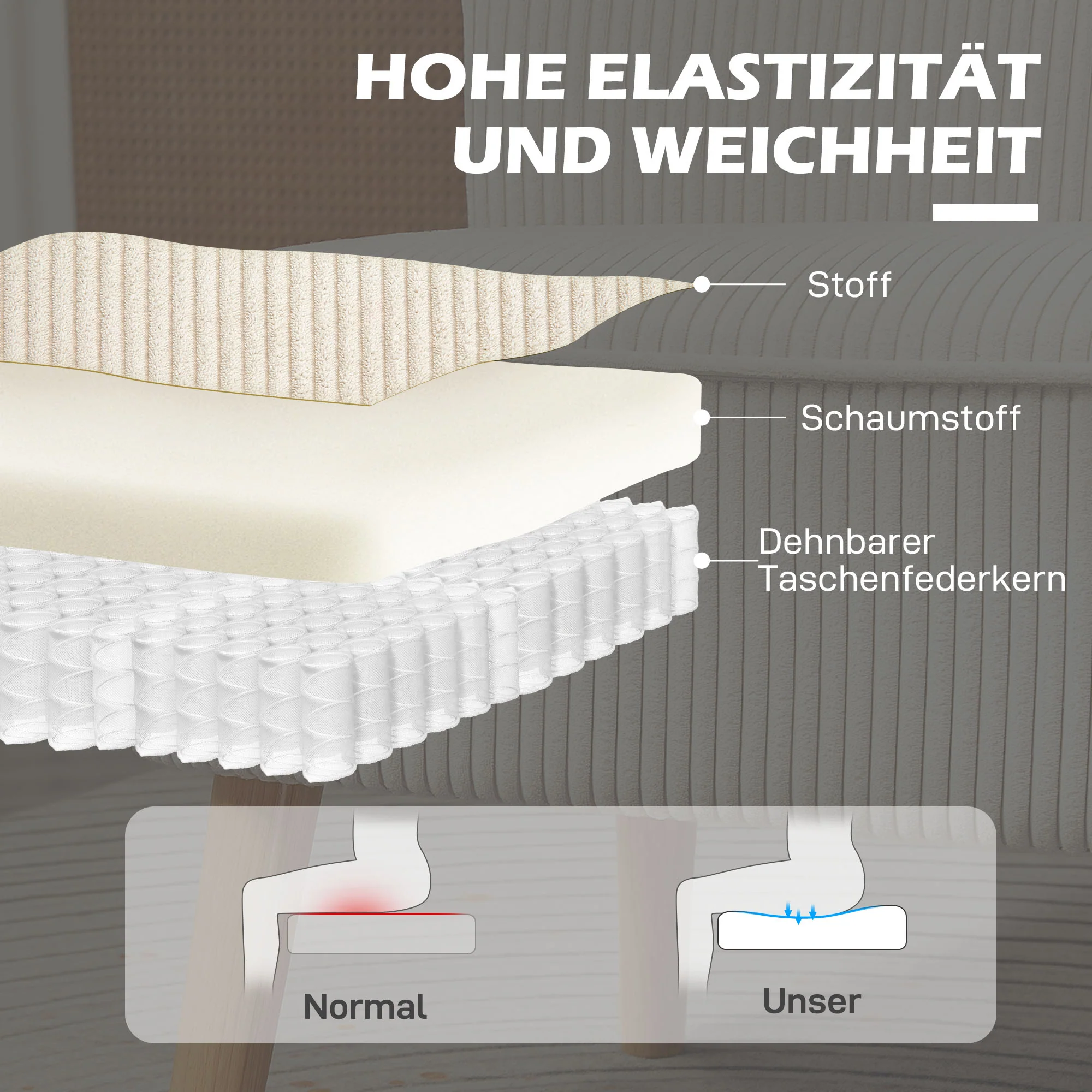 HOMCOM Tweezitsbank, Zachte Bekleding, Onderhoudsvriendelijk, Tot 150 kg Belastbaar, 117 x 56,5 x 77 cm, Crème Wit