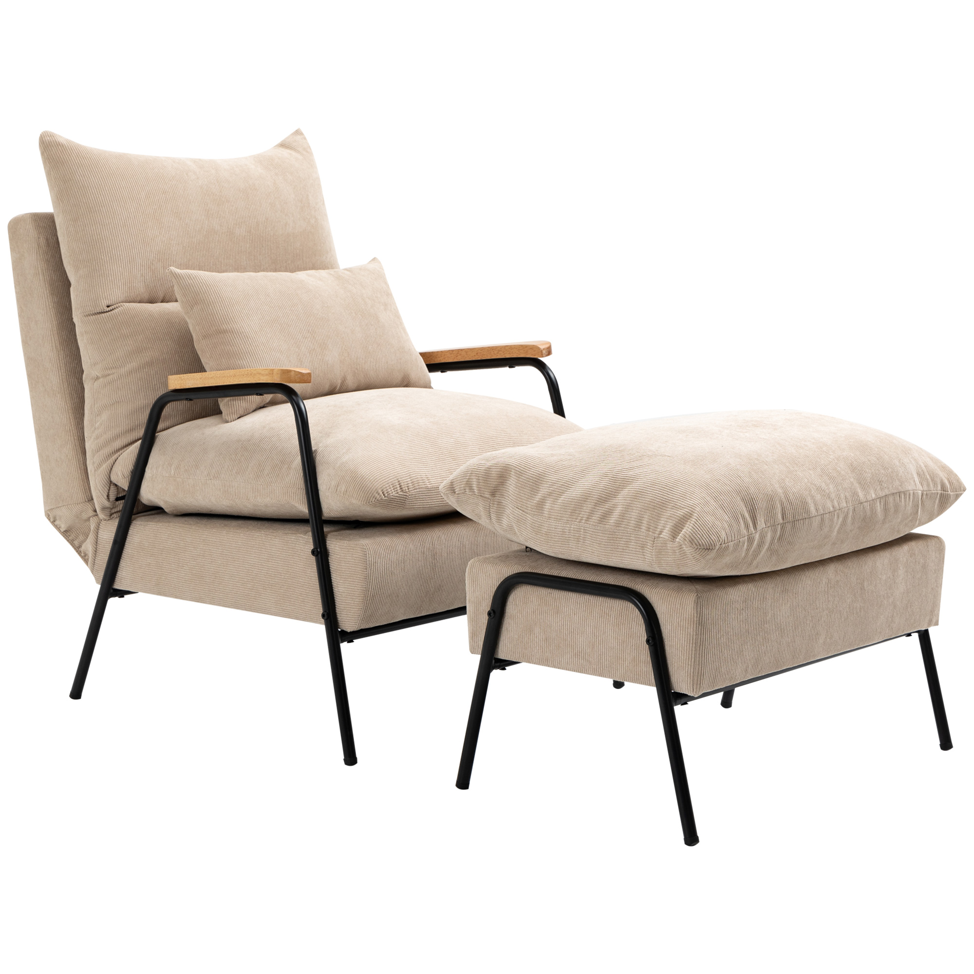 Polsterstoel met Voetenbank, Relaxstoel met Ligfunctie, Polsterstoel, Kussen, TV Stoel, 68 x 91,5 x 88 cm, Beige