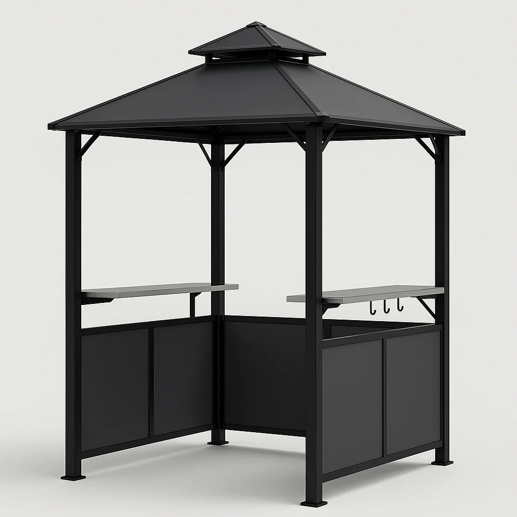 Sort metal udendrs grillpavillon til terrasse eller have, 240 cm x 150 cm x 260 cm