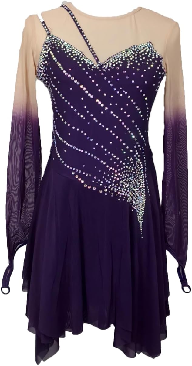 Eiskunstlaufkleid für Mädchen, langärmliger, handgefertigter Tanzanzug für Frauen, Trainingsoutfit fürs Eislaufen