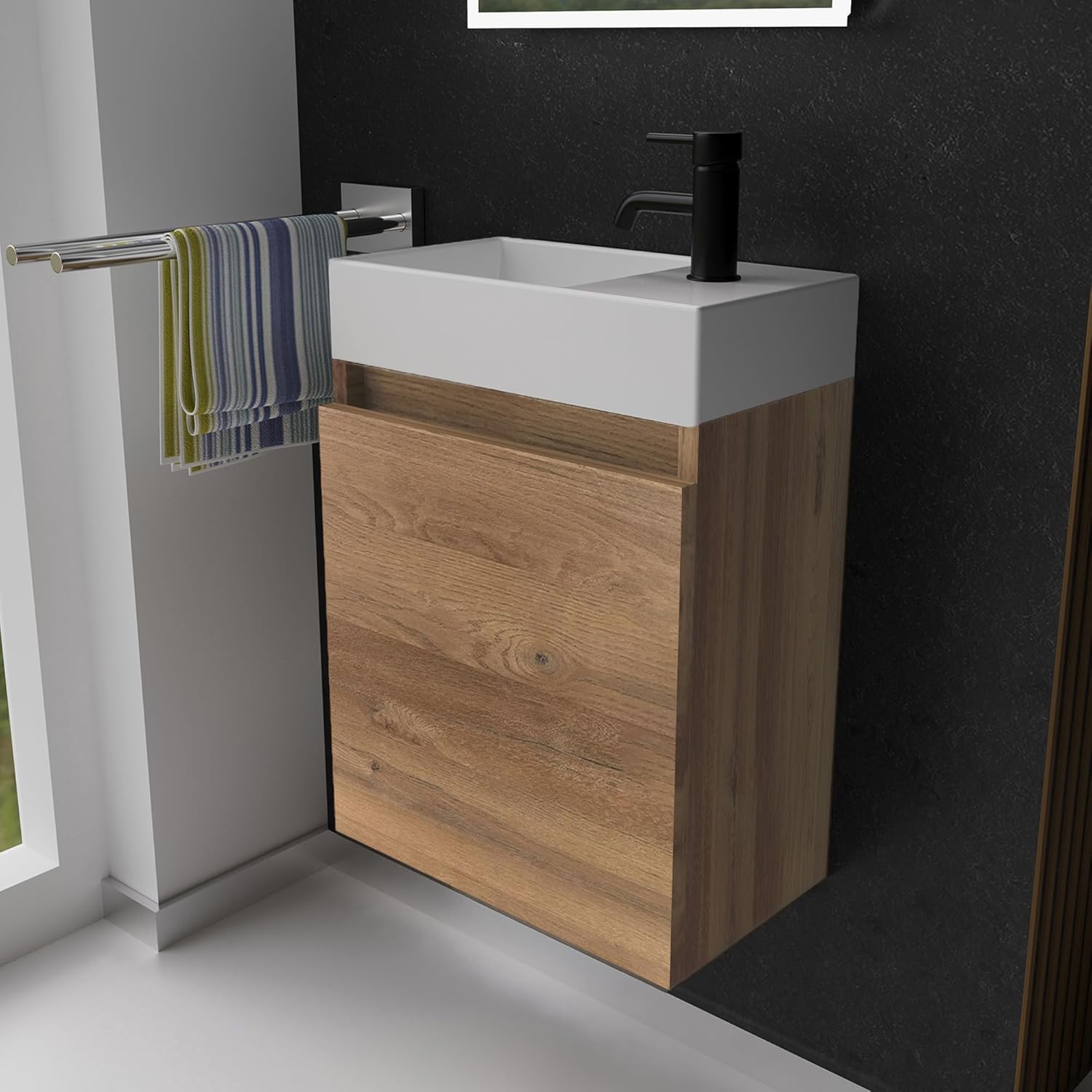 Alpenberger Waschbecken mit Unterschrank 45 cm | Badezimmermöbel Set | Kleines Waschbecken Gäste WC | Waschtisch Set | Unterschrank Bad Waschbeckenunterschrank Bamboo