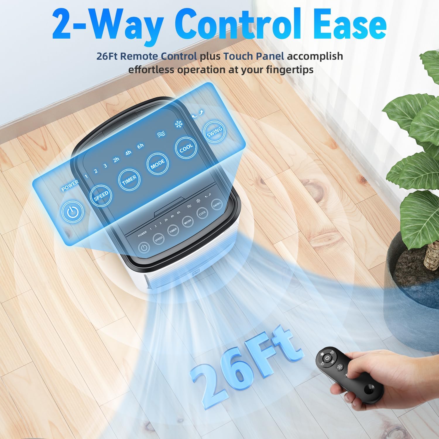 FANCOLE Tragbare Klimageräte ohne Fenster mit 6 Kühlakkus, 12H Smart Timer für Auto-Off, 7,8 m Fernbedienung, Top Fill Dual Tank, 3 Geschwindigkeiten Verdunstungsluftkühler, 70° Auto Swing Swamp